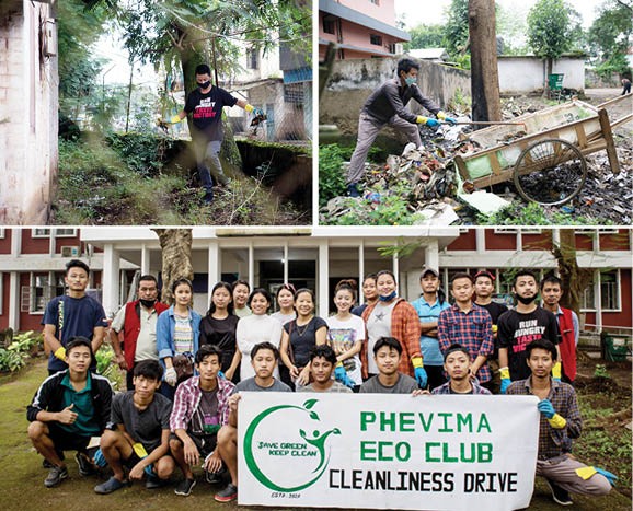 Volunteers from Phevima Eco Club participate in the cleanliness drive in Dimapur DC Court office on October 26.